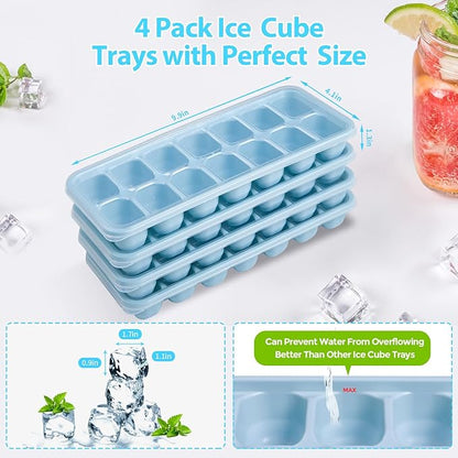 DOQAUS Ice Cube Trays 4 Pack, 56 pcs Silicone Ice Cubes Tray Maker with Spill-Resistant Removable Lid, Easy Release & Pop out, LFGB and BPA Free, Stackable Flexible, for Baby Food, Cocktail, Coffee