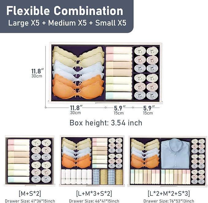 DIMJ Drawer Organizer Clothes, 15 Pack Dresser Organizer, Foldable Closet Organizers and Storage, Fabric Dresser Bins, Drawer Dividers for Nursery, Baby Clothes, Underwears, Sock (Purple) - Image 2