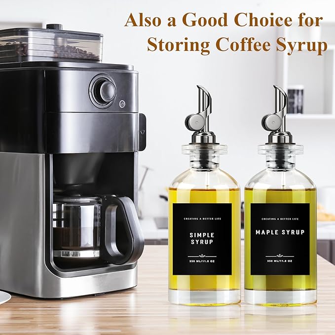 Olive Oil Dispenser Bottle with Bamboo Tray, GIXSEGIE Oil and Vinegar Dispenser Set w.Metal Pour Spout, Coffee Syrup Dispenser, Olive Oil Cruet Cooking Oil Dispenser, Oil Container Bottles for Kitchen - Image 5