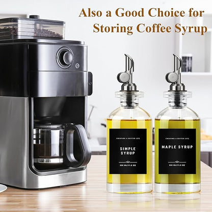 Olive Oil Dispenser Bottle with Bamboo Tray, GIXSEGIE Oil and Vinegar Dispenser Set w.Metal Pour Spout, Coffee Syrup Dispenser, Olive Oil Cruet Cooking Oil Dispenser, Oil Container Bottles for Kitchen - Image 5