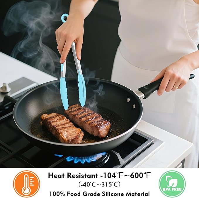 Hotec Silicone Kitchen Tongs for Cooking 9-Inch Serving Tongs with Silicone Tips, Set of 3 (Gradient Blue) - Image 3