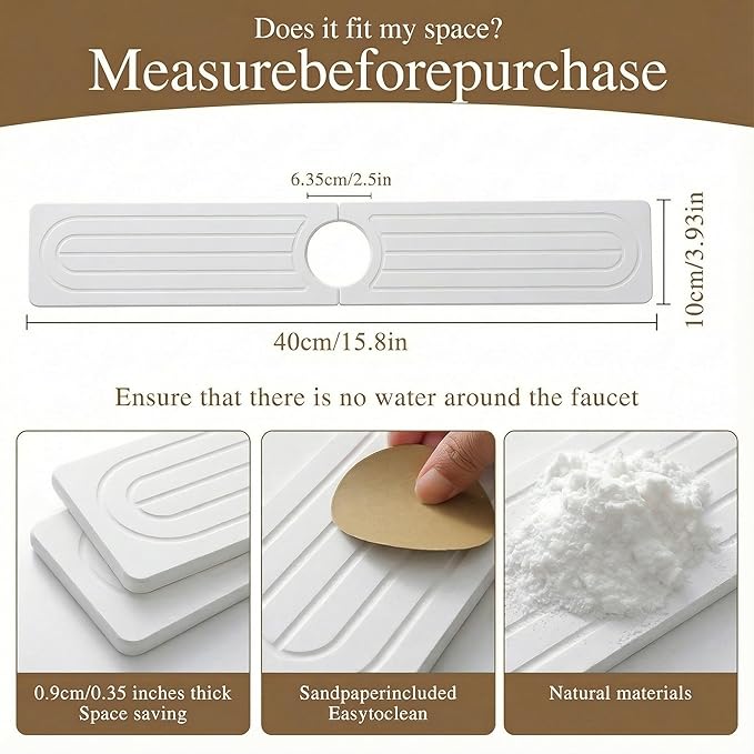 Faucet Mat for Kitchen Sink -Diatomite Stone Drying Mat for Kitchen Counter & Bathroom Sink,Quick-Dry Kitchen Sink Mat-Sink Protector & Splash Guard,Super Absorbent (White, 15.8"x4") - Image 5