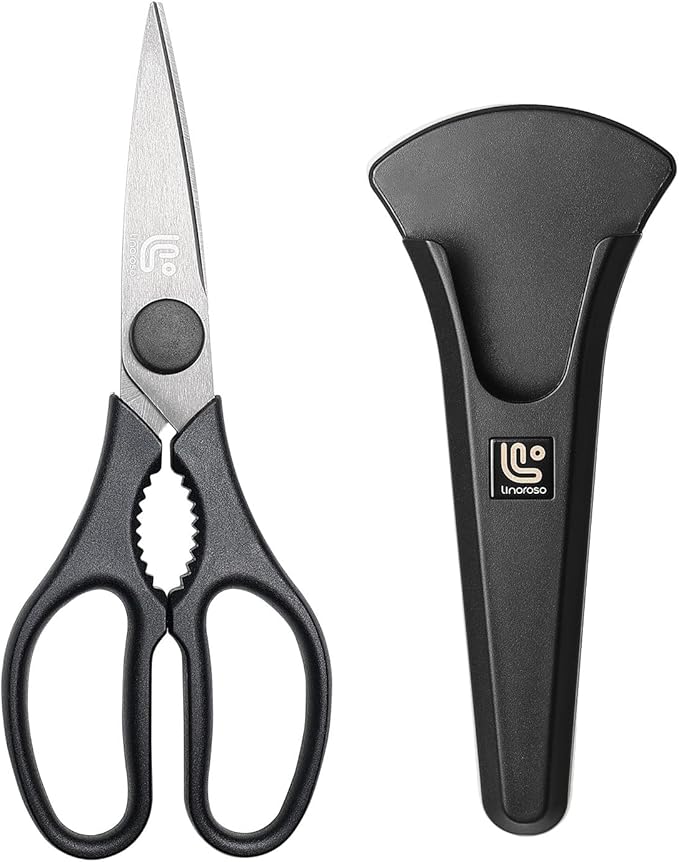 Linoroso Kitchen Shears Heavy Duty Kitchen Scissors with Magnetic Holder, Dishwasher Safe Scissors All Purpose Come Apart Blade Made with Japanese Steel 4034 for Meat/Vegetables/BBQ/Herbs, Black by Linoroso