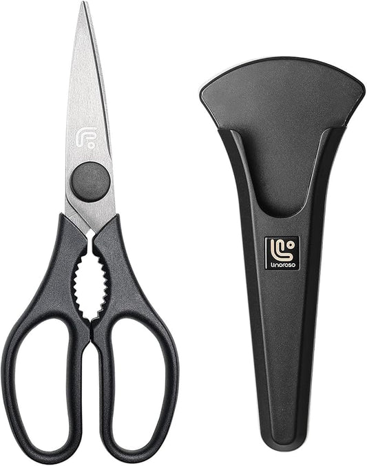 Linoroso Kitchen Shears Heavy Duty Kitchen Scissors with Magnetic Holder, Dishwasher Safe Scissors All Purpose Come Apart Blade Made with Japanese Steel 4034 for Meat/Vegetables/BBQ/Herbs, Black by Linoroso