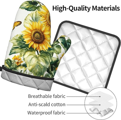 Sunflower Oven Mitts and Pot Holders Spring Summer Kitchen Accessories Set of 2 Floral Plant Botanical Gloves Potholder for Chef Cooking Baking Grilling BBQ - Image 4