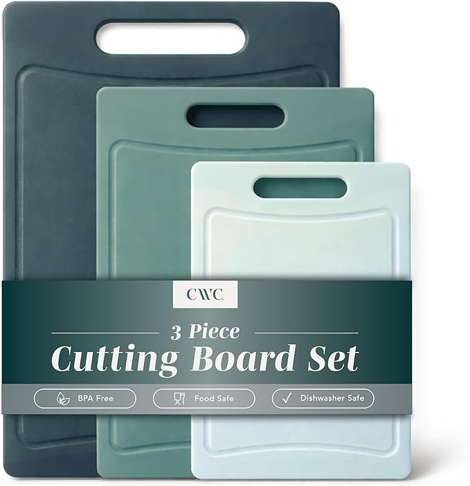 COOK WITH COLOR Non-Slip Cutting Board Set – Kitchen Essentials with Easy Grip Handle for Meat, Veggies, and Fruits, 3 Cutting Boards, Teal by CookwithColor