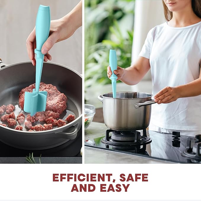 Meat Chopper, Upgrade Hamburger Smasher, Premium Heat Resistant Meat Masher for Ground Beef, Ground Turkey and More, Non Stick Mix Grinder-Aqua - Image 6