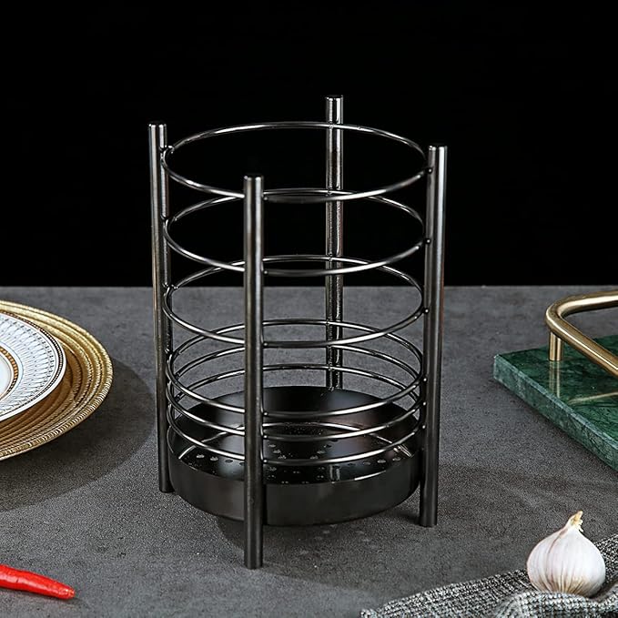 Black Kitchen Utensil Holder for Kitchen Counter, Stainless Steel Utensil Crocks, Black Titanium Coating Utensil Storage Caddy Organizer, Cooking Utensil Holder, Easy Cleaning (Black/7.4''x5.2'') - Image 3