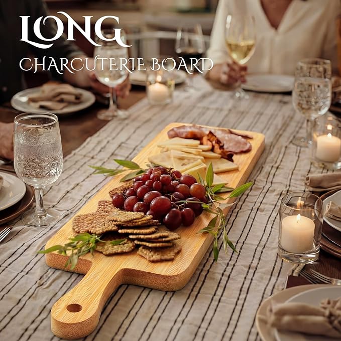 Nuenen 10 Pcs Wood Cutting Board with Handle 16.1 x 4.7 Inch Acacia Bamboo Wooden Serving Kitchen Chopping Boards for Pizza, Bread, Cheese, Charcuterie, Fruit, Vegetables(Narrow Bamboo) - Image 4