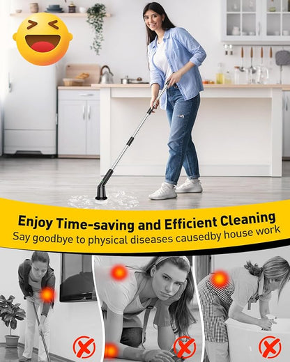 Electric Spin Scrubber for Cleaning Bathroom, Shower Scrubber Rotary Floor Brushes with IPX7 Waterproof & 2 Speed, 3 Brush Heads, Bathroom Cleaning Supplies for Toilet Shower Tub Sooty