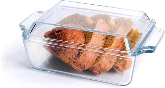 Rectangular Tempered Glass Casserole Dish, Tempered Glass Baking Dish with Glass Cover. Oven, Freezer and Dishwasher Safe.- 1 Liter
