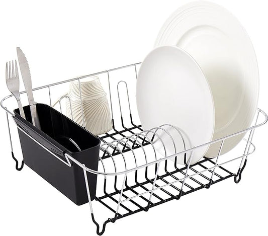 Sweet Home Collection 2 Piece Dish Drying Rack Set Drainer with Utensil Holder Simple Easy to Use Fits in Most Sinks, 14.5" x 13" x 5.25", Black (Pack of 12) by SweetHomeCollection