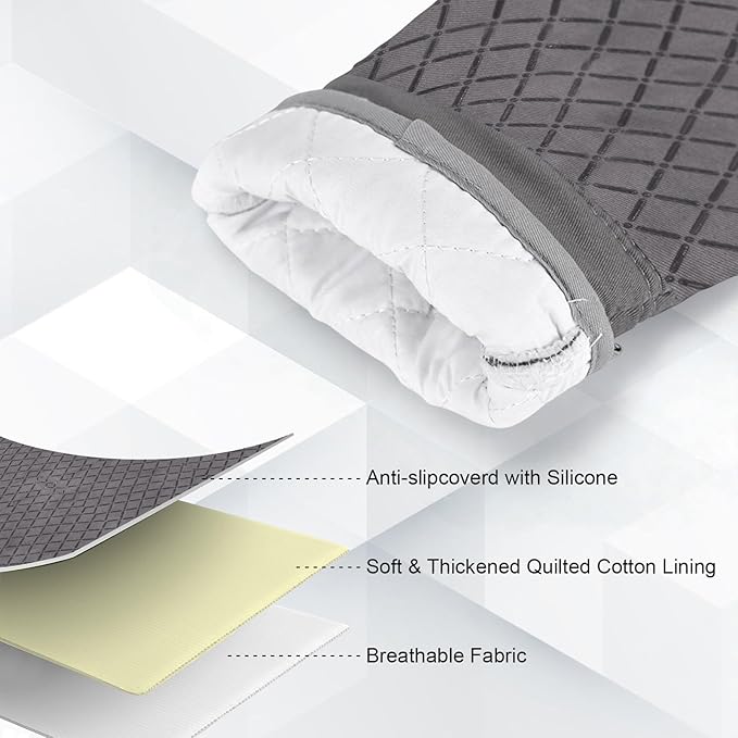 Oven Mitts and Pot Holders 8pcs Set, Cotton Oven Glove with Non-Slip Silicone Surface, Machine Washable Pot Holders, Extra Long Oven mits, Heat Resistant 500 °F, for Cooking, Grilling, Baking - Image 3