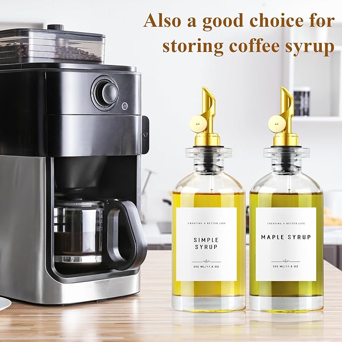 Olive Oil Dispenser Bottle with Bamboo Tray, Metal Pour Spout, Coffee Syrup & Cooking Oil Dispenser for Kitchen - Image 6