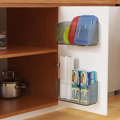 MaraFansie 2 Pack Plastic Lid Organizers - Inside Cabinet for Kitchen, No Drilling Wall Mount Container Holders for Tupperware, Food Storage, Clear Gray - Image 2