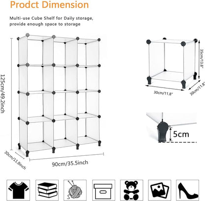 AWTATOS Cube Storage Organizer Storage 12 Cube Bookshelf DIY Plastic Closet Storage Shelves with Wooden Mallet, Ideal Storage Solution for Home, Bedroom, Translucent White - Image 3