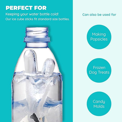 Jacent Resusable Silicone and Plastic Water Bottle Ice Cube Stick Tray, Easy Push & Pop Ice Cubes for Water Sports Bottle: 2 Pack