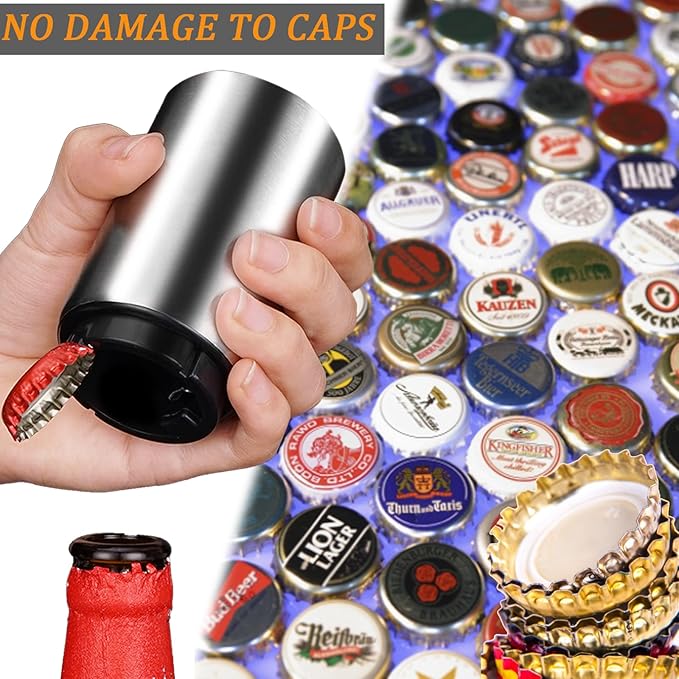 3 Pieces Automatic Magnetic Beer Bottle Opener(Stainless Steel), Portable Pop the Top Wine Bottle Cap Catcher, Quick Open, No Damage Push Down Bartender Tools for Bar, Home, Kitchen, Party, Restaurant - Image 5
