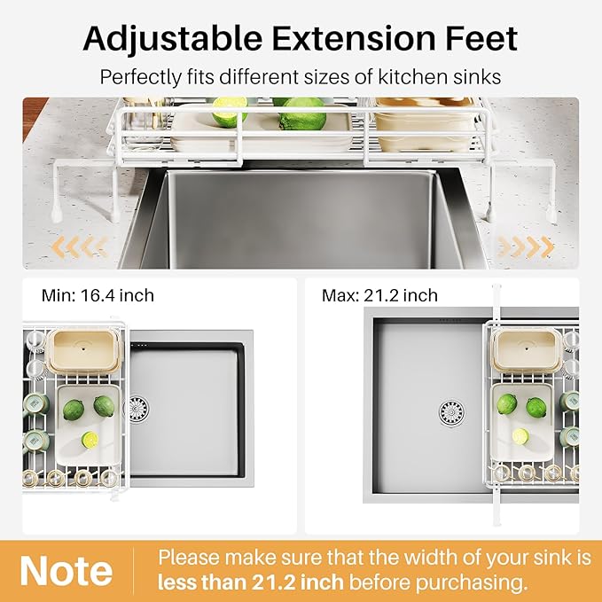 SNTD Dish Drying Rack - Extendable Dish Rack, Large Sink Drying Dish Drainer for Kitchen Counter, Stainless Steel Dish Strainer with Utensil Holder (White) - Image 7