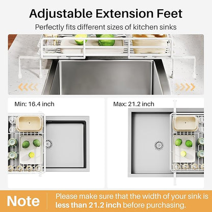 SNTD Dish Drying Rack - Extendable Dish Rack, Large Sink Drying Dish Drainer for Kitchen Counter, Stainless Steel Dish Strainer with Utensil Holder (White) - Image 7