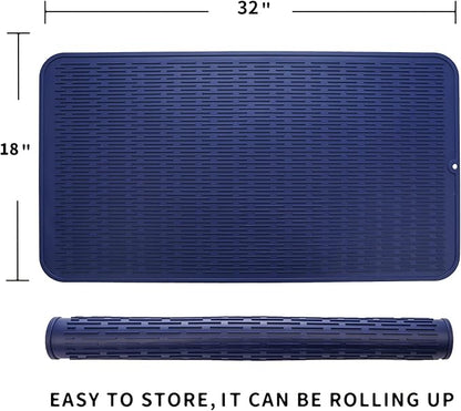 MicoYang Silicone Dish Drying Mat for Multiple Usage,Easy clean,Eco-friendly,Heat-resistant Silicone Mat for Kitchen Counter or Sink,Refrigerator or Drawer Liner Navy Blue 4XL 32 inches x 18 inches - Image 2