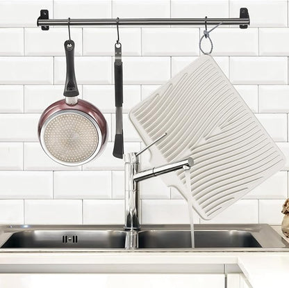 TIKNIK Silicone Dish Drying Mat, Stone Drying Mat for Kitchen Counter with Built-In Drain, Non-Slip Drain Pad with Built-in Drain, Heat Resistant Stone Drying Mat, Hangable, Cream-1pcs, 16" x 12" - Image 5