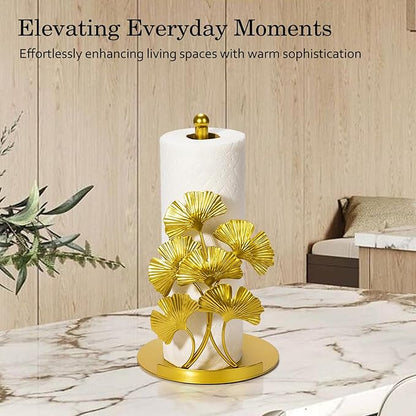 Vintage Gold Ginkgo Paper Towel Holder Countertop - Gold Kitchen Decor and Accessories, Luxury Housewarming Gifts for Women, 3D Ornate Leaf Textured, Retro Design Home Decor, Weighted Base & Felt Pad - Image 7