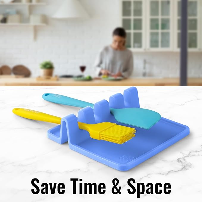 Zulay Kitchen Silicone Utensil Rest with Drip Pad for Multiple Utensils - BPA-Free, Heat-Resistant Spoon Rest & Spoon Holder for Stove Top - Kitchen Utensil Holder for Ladles & Tongs - Periwinkle - Image 7