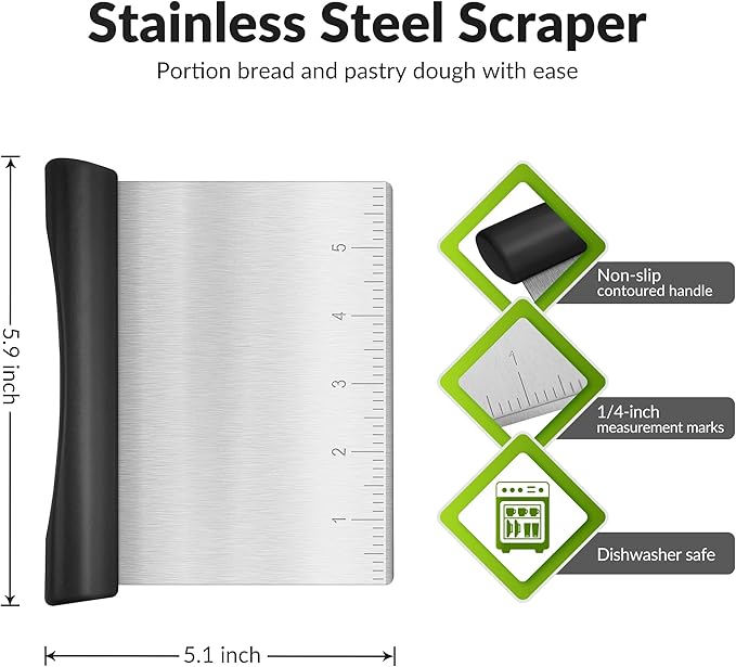 Rainspire Bench Scraper, Stainless Steel Dough Scraper, Pastry Scraper, Pizza and Dough Cutter Multi-Purpose Scraper/Chopper, Pizza Cutter Food Chopper Baking Supplies Kitchen Gadgets, Black - Image 2