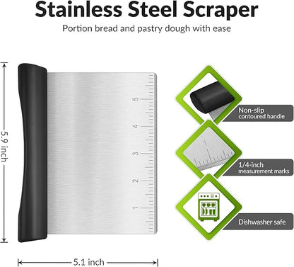Rainspire Bench Scraper, Stainless Steel Dough Scraper, Pastry Scraper, Pizza and Dough Cutter Multi-Purpose Scraper/Chopper, Pizza Cutter Food Chopper Baking Supplies Kitchen Gadgets, Black - Image 2
