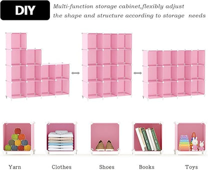 AWTATOS Cube Storage Organizer Protable Closet Organizers and Storage for Kids DIY Stackable 12 Cube Storage Shelves Clothes Organizer for Bedroom, Home, Pink - Image 7