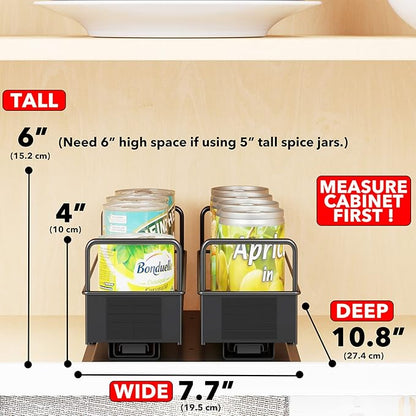 SpaceAid Pull Out Spice Rack Organizer for Cabinet, Heavy Duty Slide Out Seasoning Kitchen Organizer, Cabinet Organizer, with Labels, 7.7" W x10.8 D x4 H, 2 Drawers 1-Tier - Image 2