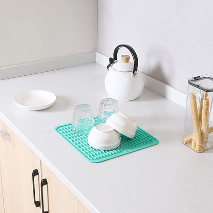 MicoYang Silicone Dish Drying Mat for Multiple Usage,Easy clean,Eco-friendly,Heat-resistant Silicone Mat for Kitchen Counter or Sink,Refrigerator or Drawer liner Mint M 12 inches x 12 inches - Image 6