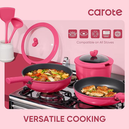 CAROTE 15pcs Pots and Pans Set Non Stick, Cookware Set Non Toxic with Detachable Handle, Induction Kitchen Cooking Set, Dishwasher/Oven Safe, RV/Camping Cookware - Image 5