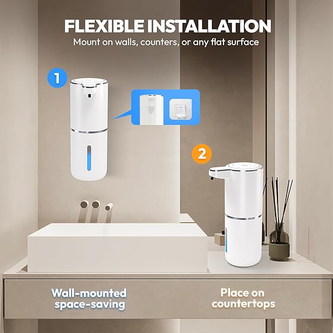 Automatic Soap Dispenser Touchless,Liquid Hand Soap Dispenser 12.8oz USB 4levels Adjustable Dispenser Electric Wall Mounted Smart for Bathroom and Kitchen Dish Soap，Easy for Toddlers(White) - Image 6