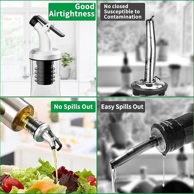 SINYWAY Oil Dispenser Bottle, 4 Pack Glass Olive Oil Dispenser Bottle with Shelf, 17oz/500 ml Oil and Vinegar Dispenser Set Wrapped in Stainless Steel Shell with Pourers, Funnel & Pen and Tags - Image 5