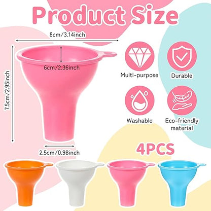 4 Pack Silicone Funnel, 3 Inch Wide Mouth Funnel for Kitchen Use Filling Bottles Flexible Kitchen Funnels for Home Restaurant Squeeze Bottles Jars Cans Water Liquid Oil or Powder Transfer