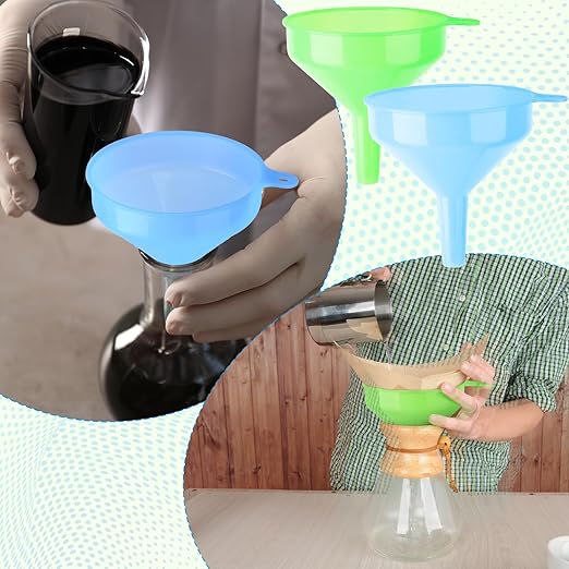 Honeydak 24 Pcs Plastic Funnels 4.7 Inch Wide Mouth Multi-Purpose Funnels with Long Reaching Spout for Filling Bottles Mason Jars Science Lab Use Funnel for Liquid (Pink,Blue,Green) - Image 6