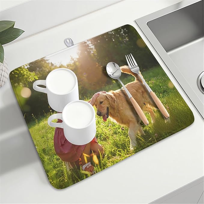 Customized Personalized Dish Drying Mat for Kitchen Counter Custom Any Photo Image Logo Text Microfiber Dish Drainer Mat Absorbent Washable Drying Pad 16"x18"
