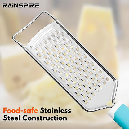 Rainspire Professional Cheese Graters for Kitchen Stainless Steel Handheld, Metal Lemon Zester Grater With Handle For Cheese, Chocolate, Spices, Kitchen Gadgets Tools, Soft Grip Handle (Blue) - Image 6