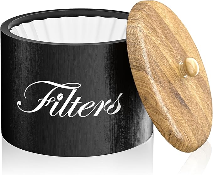 Wooden Coffee Filter Holder with Lid, Basket Storage Container for Counter, Black Small Bar Accessories for Coffee Bar Station(Black Wooden) by APOIMNA