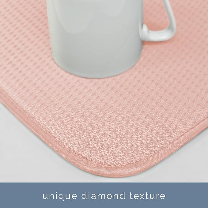 S&T INC. Dish Drying Mat, 16” x 18”, Absorbent Microfiber Kitchen Counter Mat, Drying Pad for Dishes, Utensils, Pots and Pans, Large, Diamond Texture, Pink - Image 3