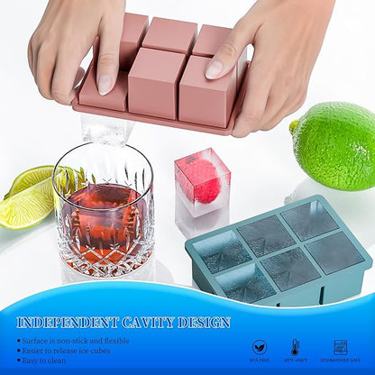 Large Ice Cube Tray for Whiskey 3 Pack, HANCELANT Big Silicone Square Ice Cube Mold with Removable Lid, 2'' Huge Square Ice Cubed Tray for Whisky and Cocktail(Blue+Green+Pink) - Image 2