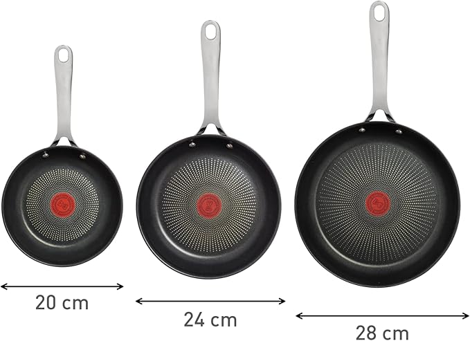T-Fal Jamie Oliver Cooks Direct, Stainless Steel Non-stick Frying Pan 3 Pcs Set (20/24/28cm) (8/9/11 Inches) with Induction - Image 8