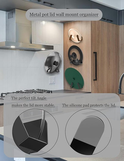 Pot Lid Organizer, 2 Pack Lid Holders Inside Cabinet, Wall Mount Rack Fit for Cutting Board, Fixed by Adhesive or Screw (Black) - Image 2