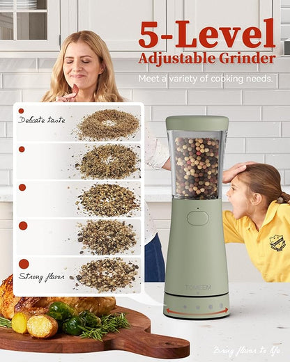 Electric Salt and Pepper Grinder Set with Storage Base, Stainless Steel Rechargeable Salt and Pepper Grinder Set with 4.5 oz Large Capacity, 1.8" Wide Mouth, Adjustable Coarseness, Ideal for Kitchen - Image 2