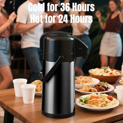 PARACITY Upgraded Airpot Coffee Carafe with Double Pump, Stainless Steel Drink Dispenser for Hot/Cold Beverage with Lazy Susan Base, Coffee Termos Para Cafe for Hot Cocoa for Parties