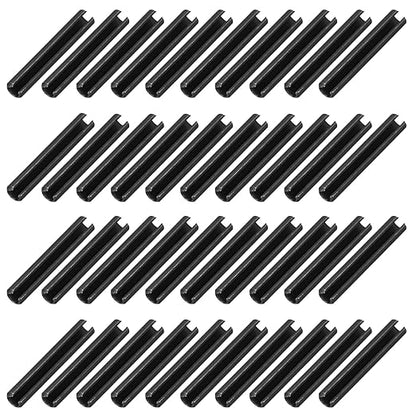 MECCANIXITY 120Pcs Slotted Split Roll Pins 3/25 Inch(3mm) Dia. 4/5 Inch(20mm) Length 65Mn Steel Spring Tension Expansion Dowels for Secure Fastening, Black