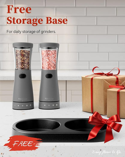 Electric Salt and Pepper Grinder Set with Storage Base, Stainless Steel Rechargeable Salt and Pepper Grinder Set with 4.5 oz Large Capacity, 1.8" Wide Mouth, Adjustable Coarseness, Ideal for Kitchen - Image 9