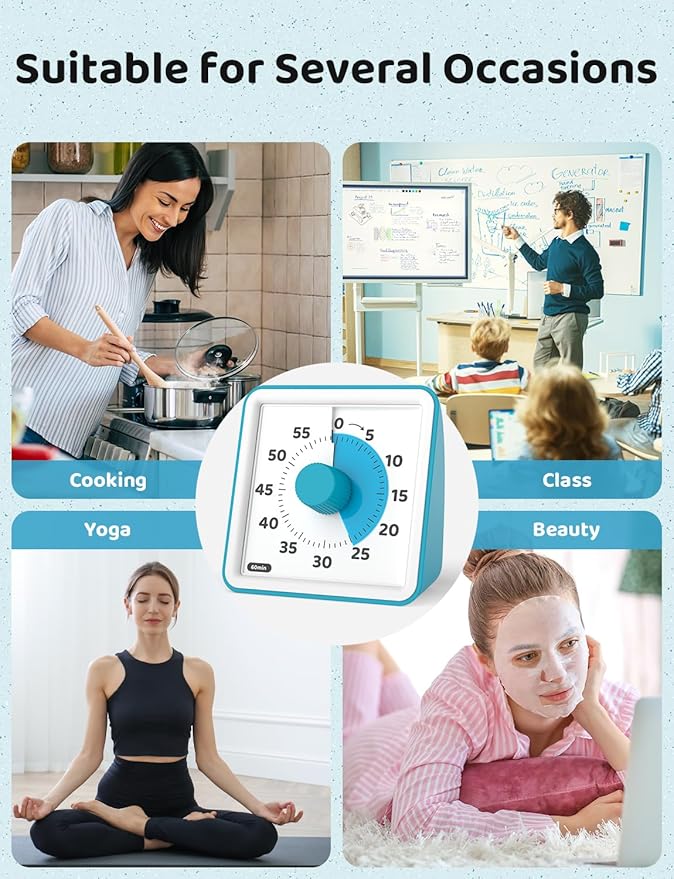 LIORQUE Visual Timer for Kids, 60-Minute Countdown Timers for Classroom Office Kitchen with Silent Operation, Kids Timer for Teaching (Batteries Included) - Image 8